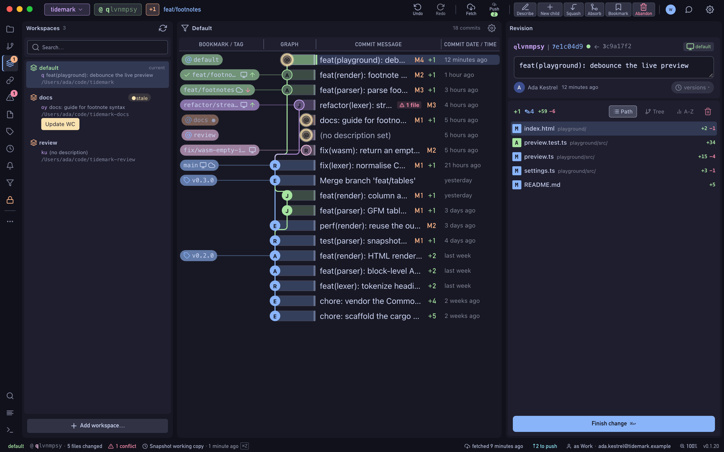 The Wyrm Workspaces panel with three workspaces, one marked stale.